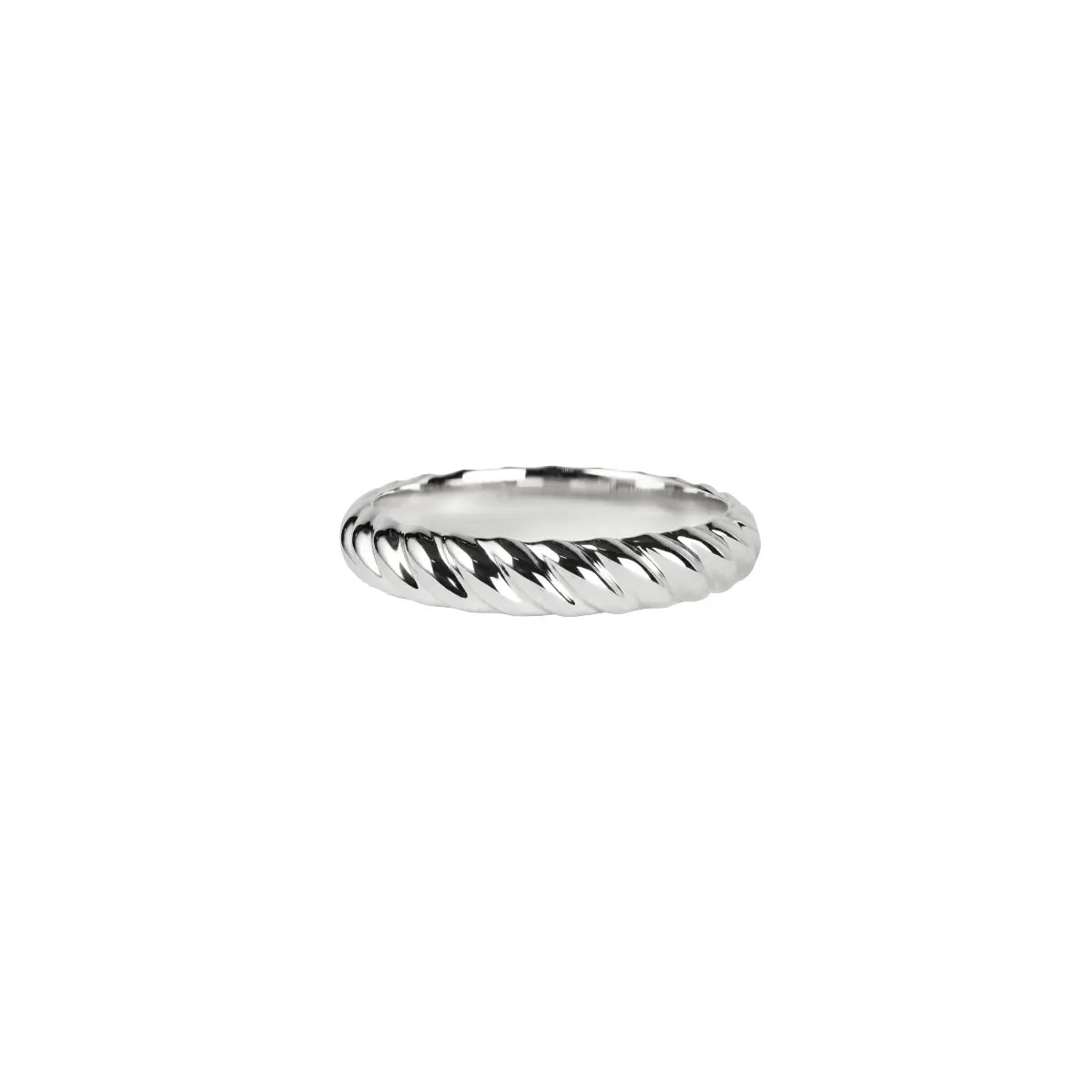 Silver woven-look ring band with ridged twist texture