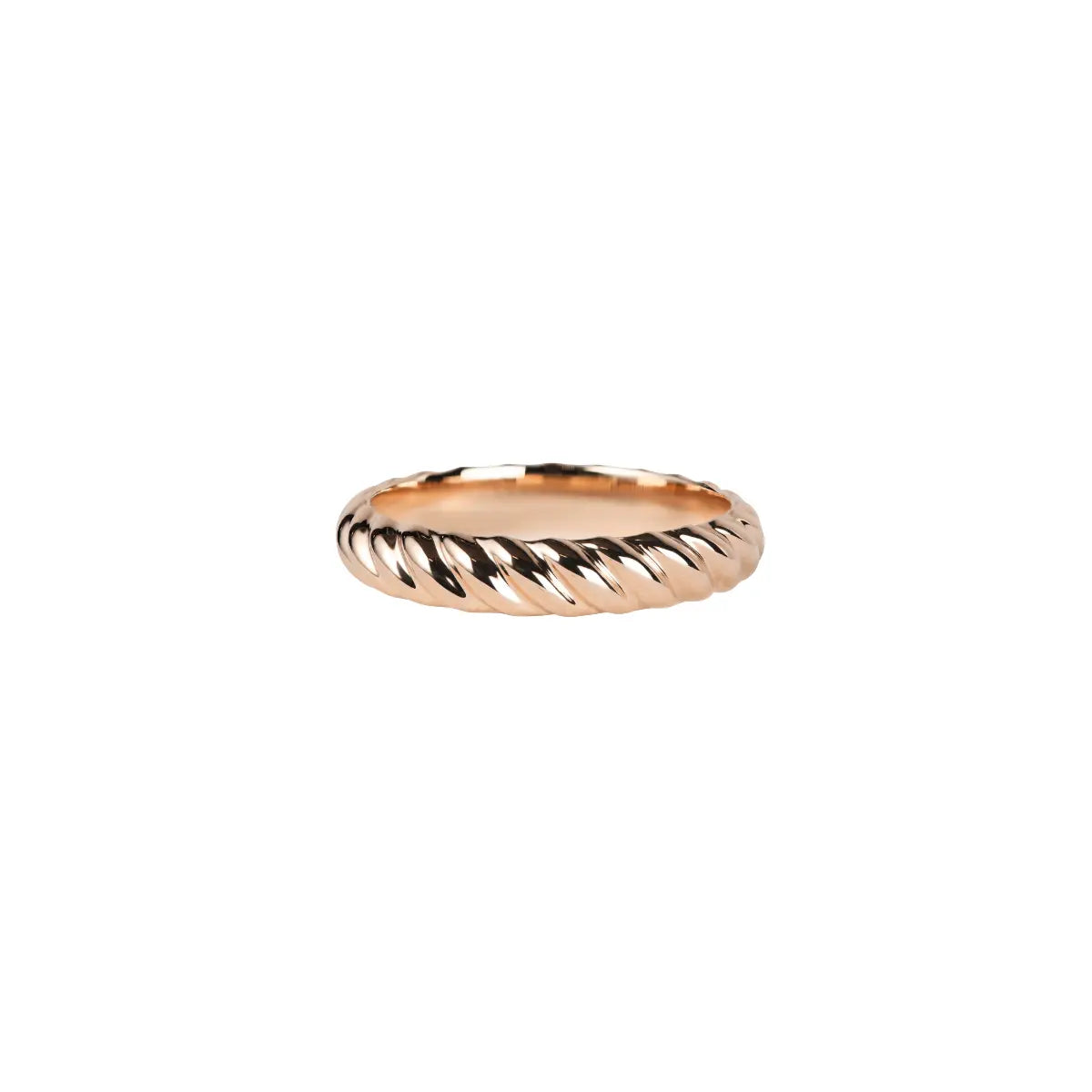 Rose-gold tone braided ring band with glossy twist pattern