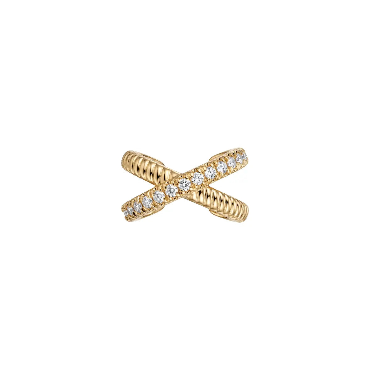 Gold-tone diamond-style X ear cuff with sparkling stone inlay