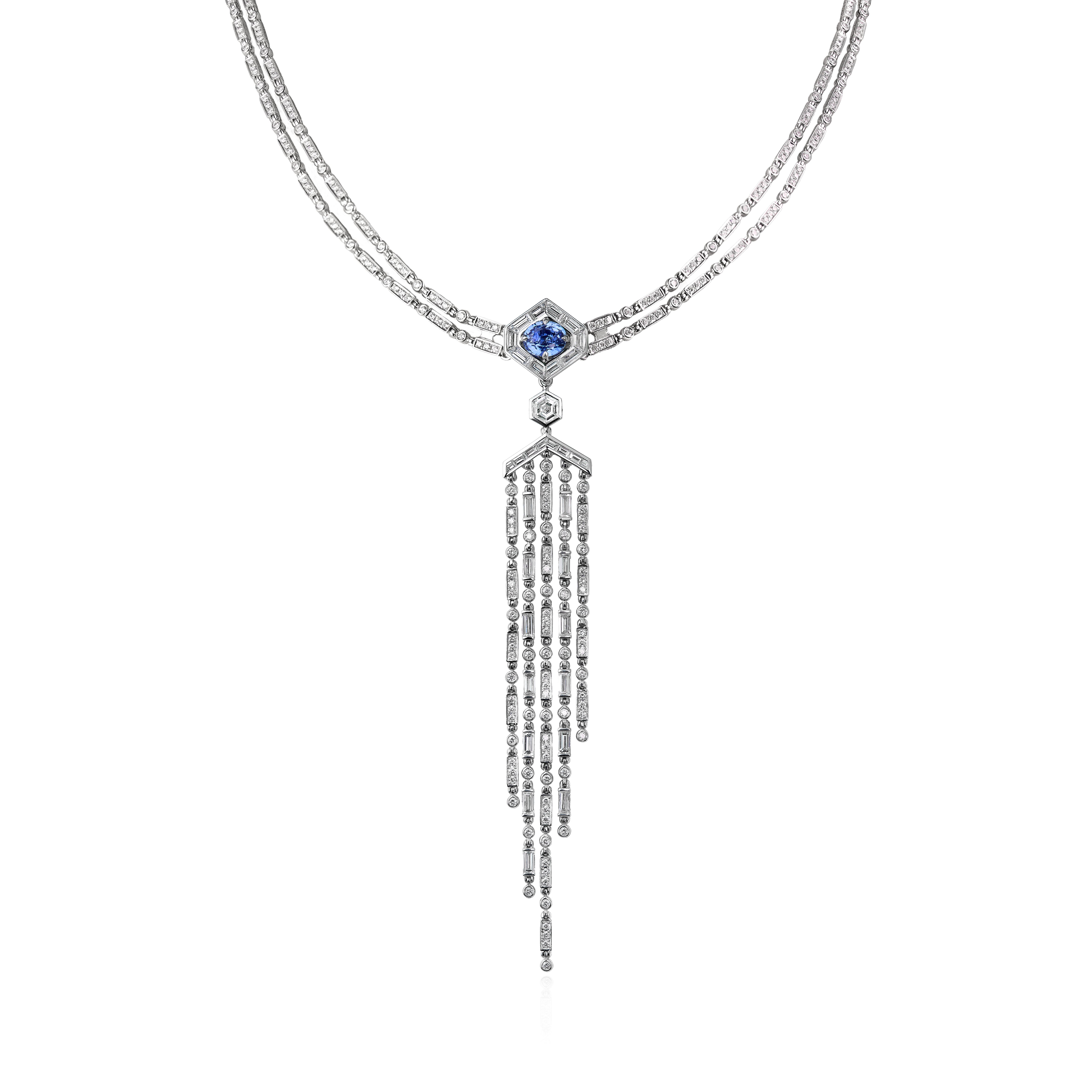 Jazz Age Crescendo Convertible Sapphire and Diamond High Jewel (Necklace/Earrings)