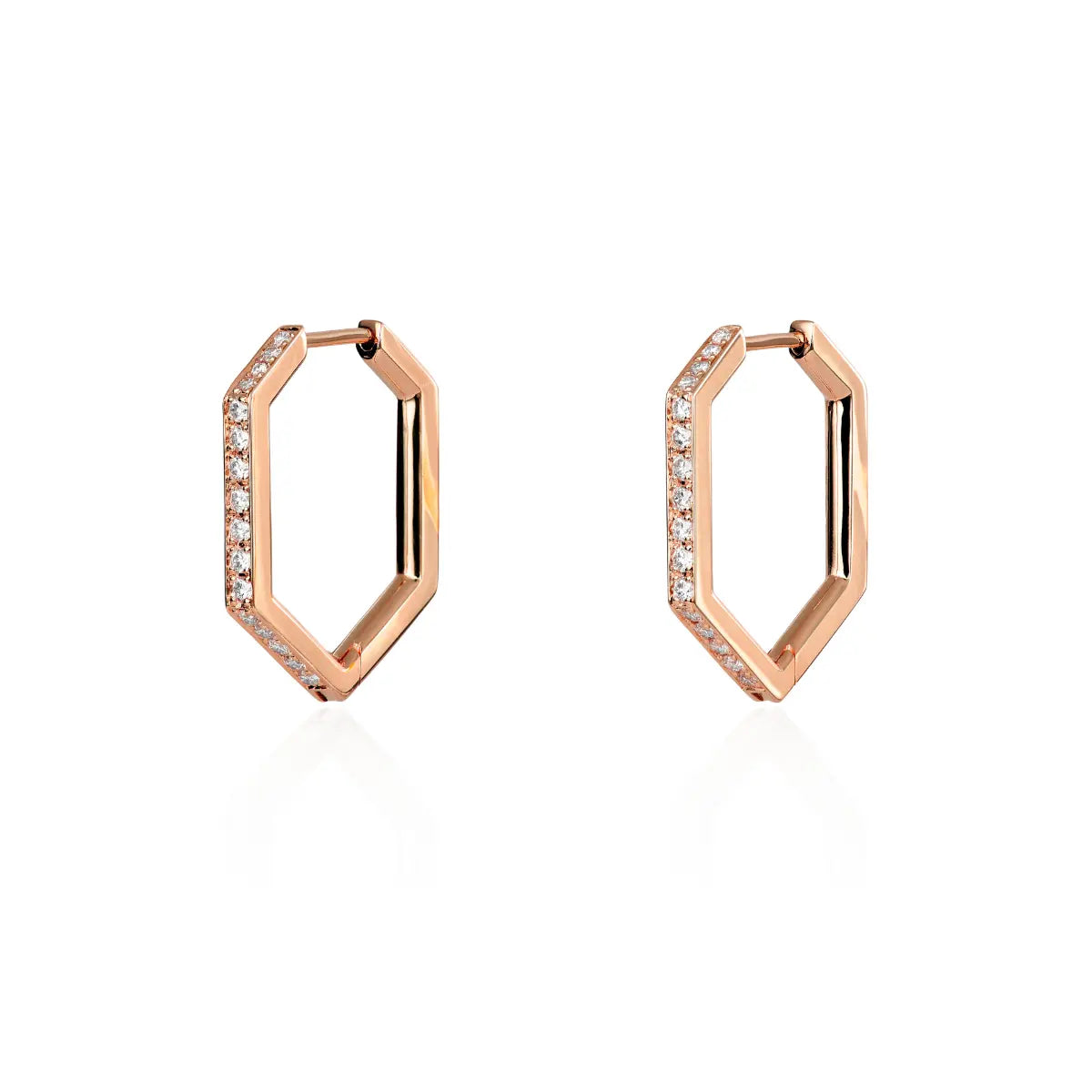Octagon hoop earrings with pavé stones on one side