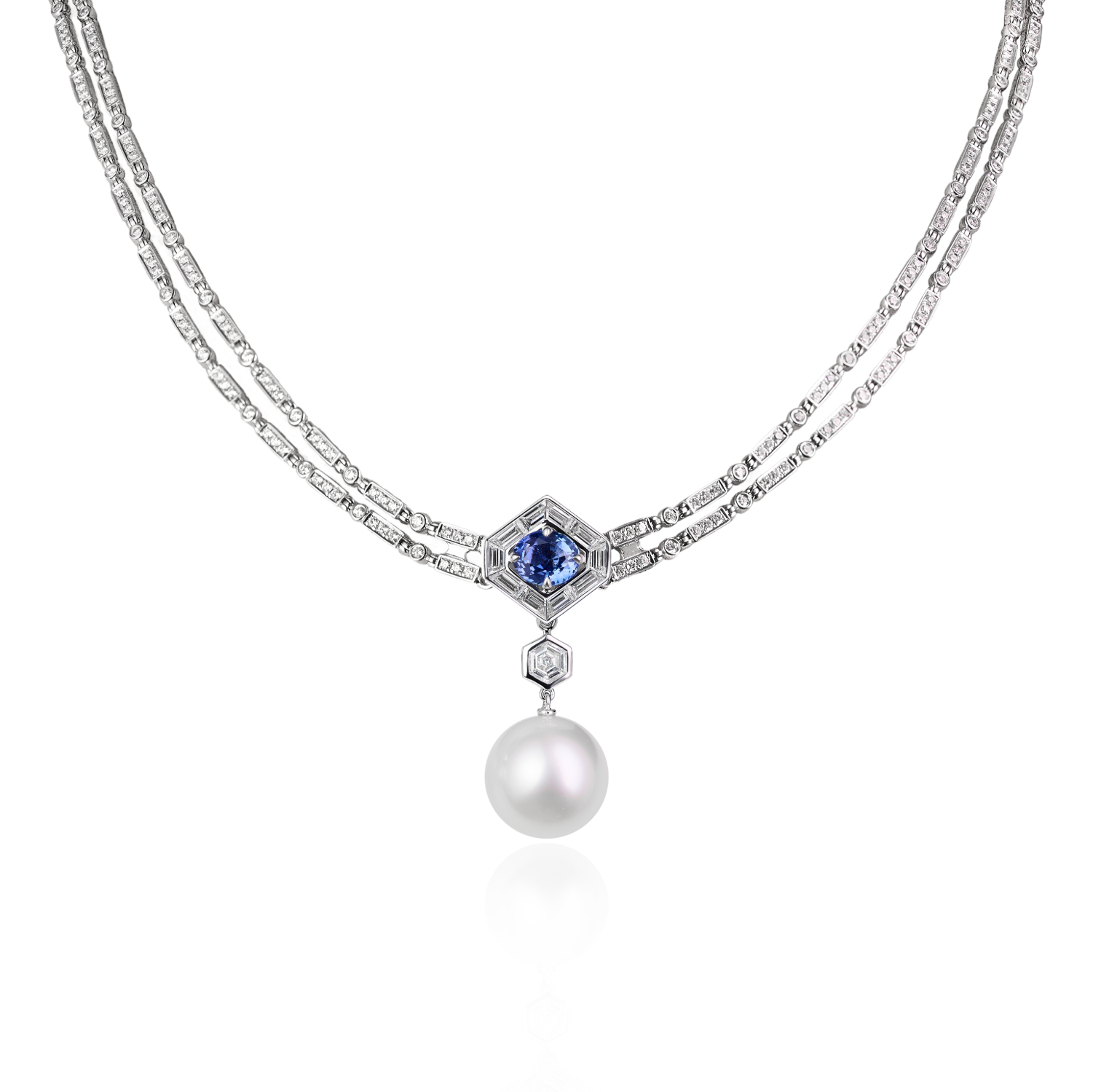 Jazz Age Crescendo Convertible Sapphire and Diamond High Jewel (Necklace/Earrings)