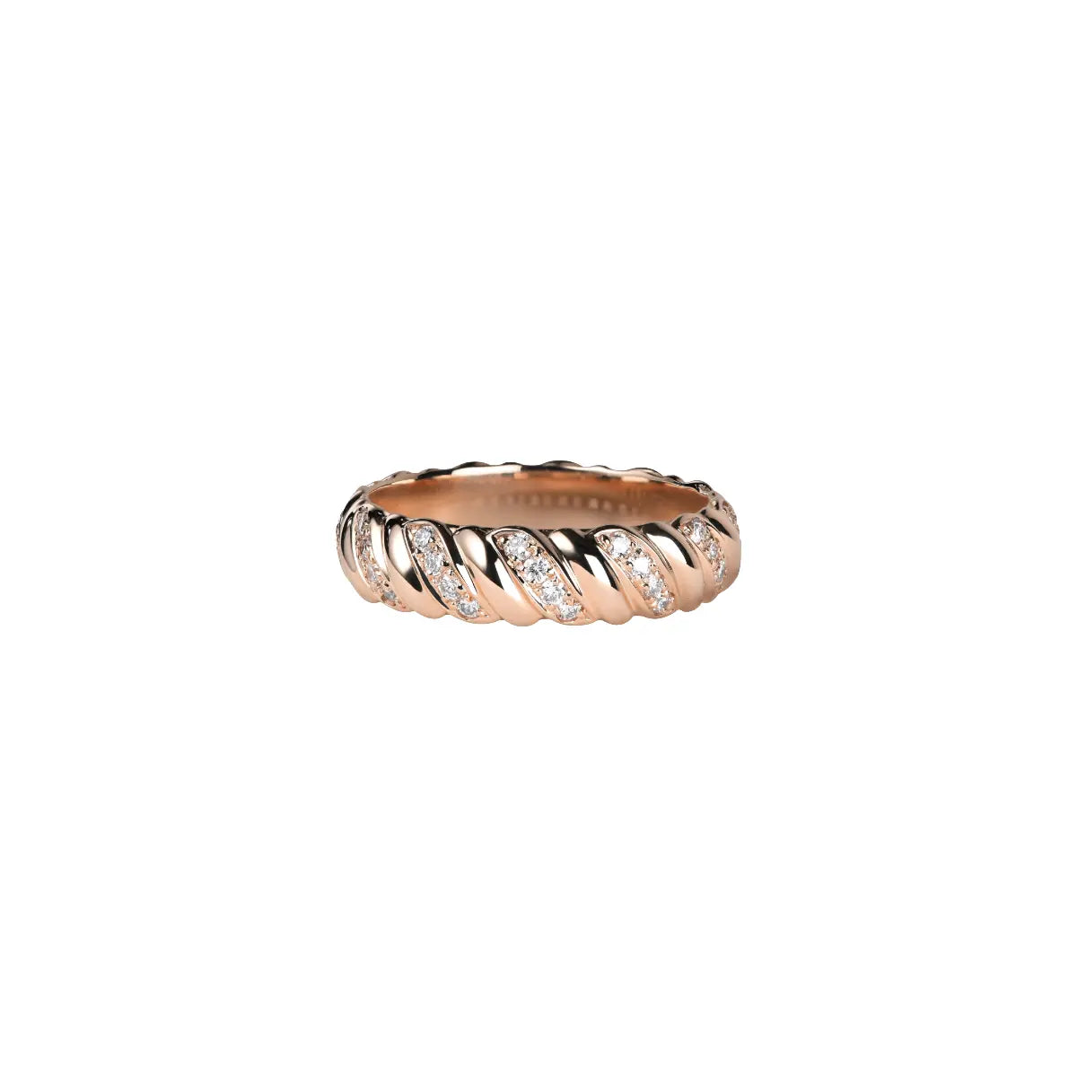 Diamond weave ring in rose-gold tone with alternating clear stones across the band
