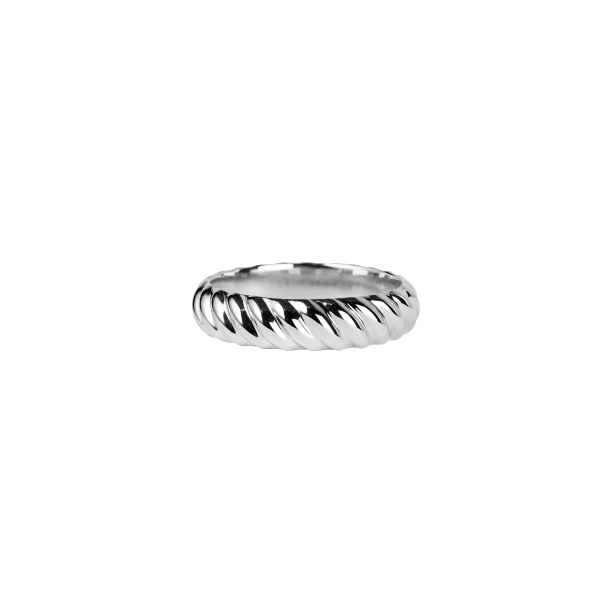 Silver-tone woven band ring with raised wave pattern, polished finish