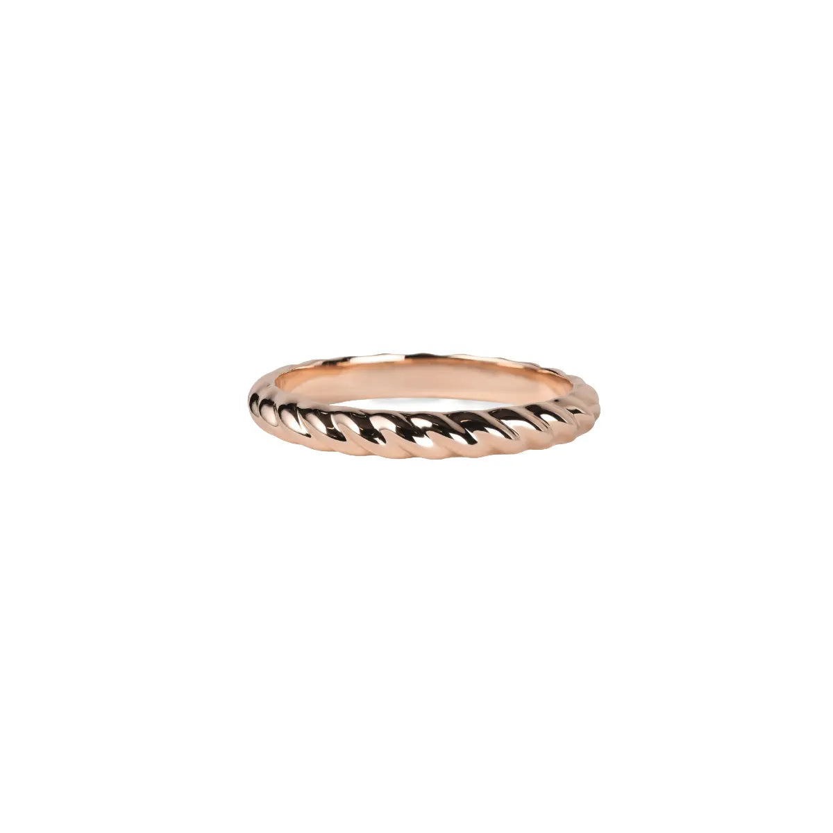 Dainty weave band ring, rose-gold tone with braided chevron pattern.