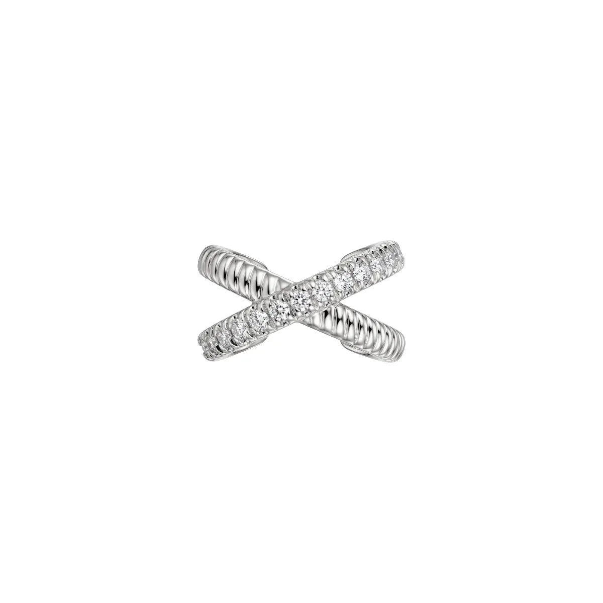 Diamond earcuff in silver with crossed bands and pavé stone detail