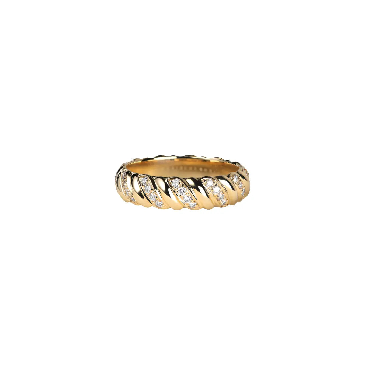 Grand Voyage Signature diamond weave gold band with pavé stones