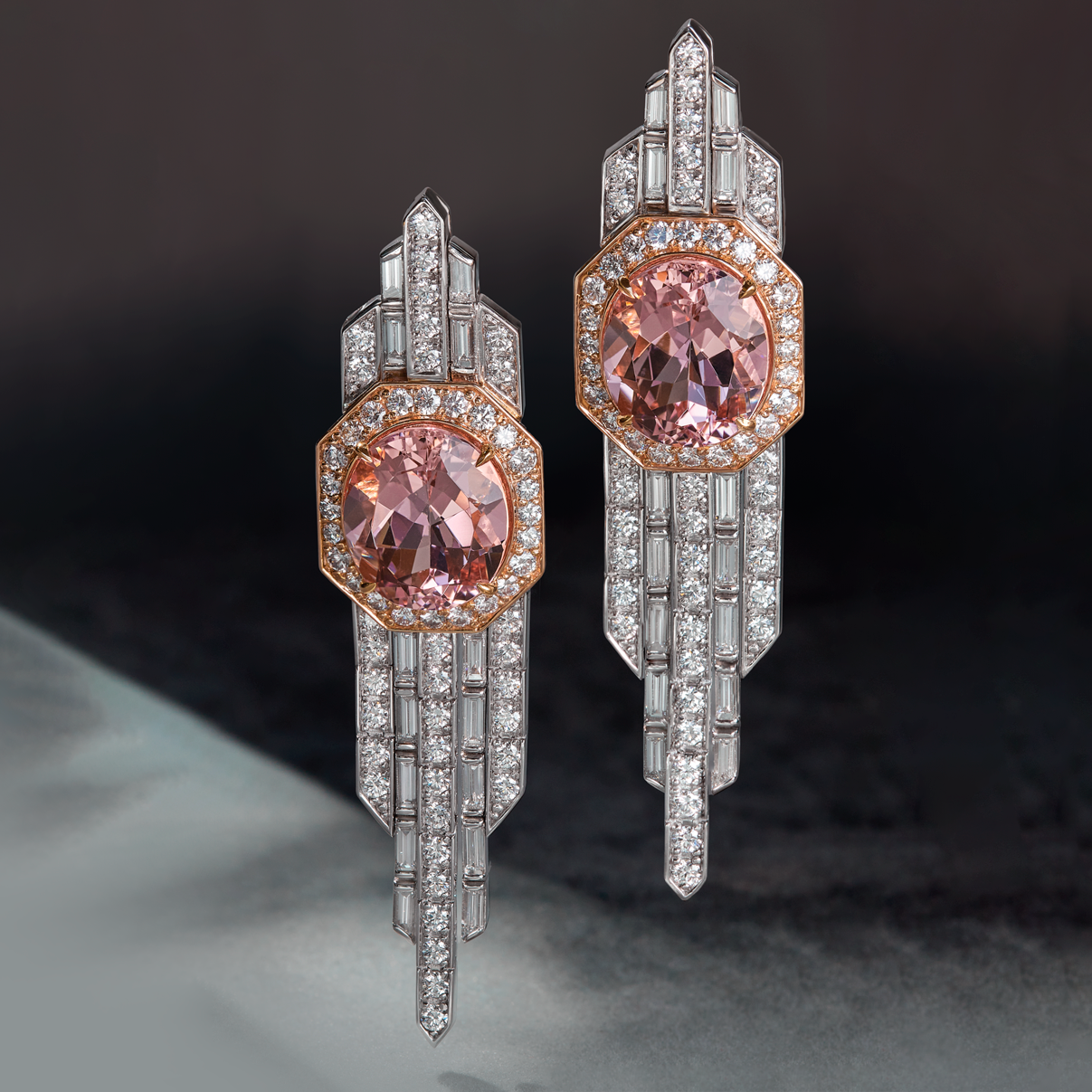 Jazz Age Deco Empire Morganite Earrings