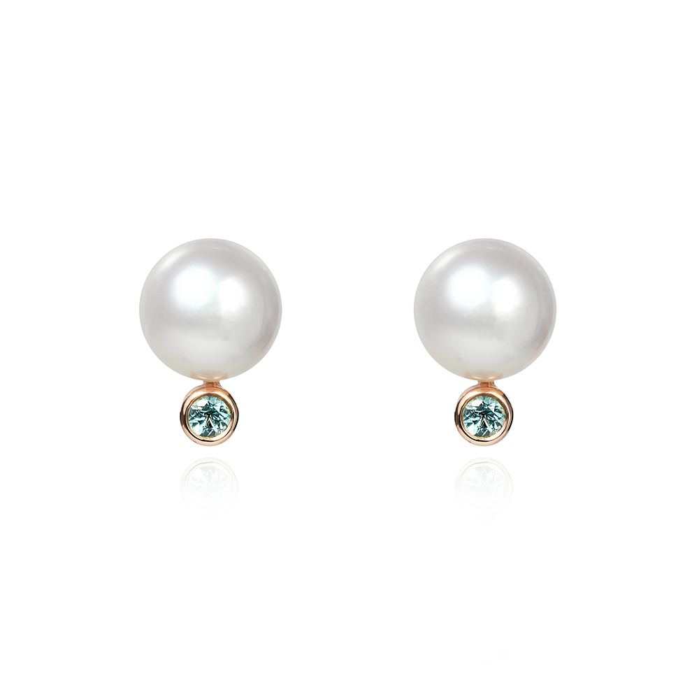 Seaspray Pearl and Paraiba Tourmaline Studs