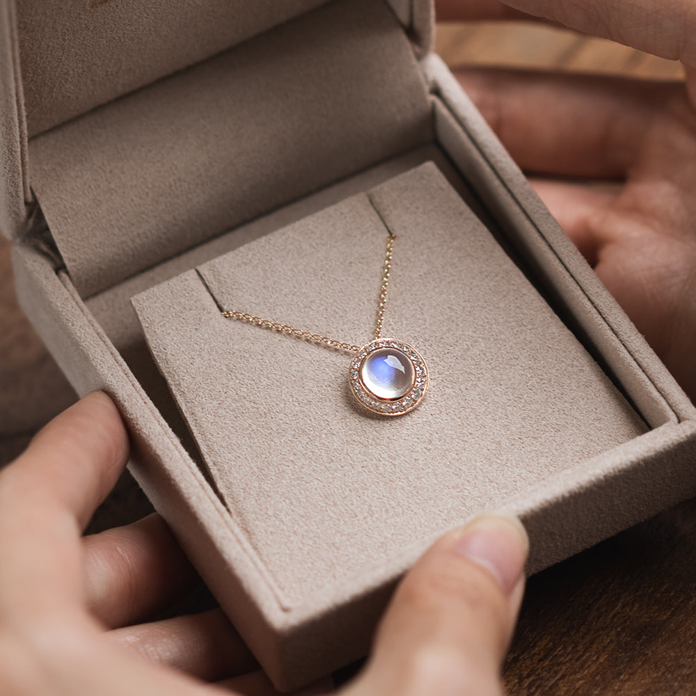 Moonlight Dream Necklace with Diamond Halo